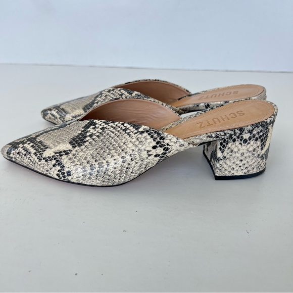 SCHUTZ Dauani Houndstooth Snake Print Leather Slip-on Pointed Toe Mule Pump Sz 8 - Picture 6 of 11